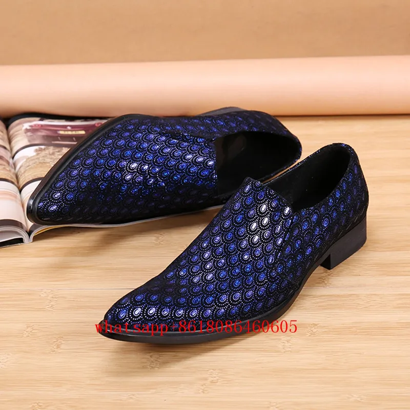 European Style Formal Mens Pointed Toe Dress Shoes Oxford Shoes Slip On Chaussure Homme Blue Business Mens Loafers luxury Brand