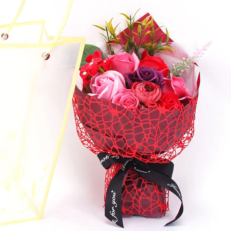 

9 Heads Artificial Rose Flower Petal Bath Body Soap Handmade Wedding Scrapbooking Fake Rose Flower for Mother's Day Gift