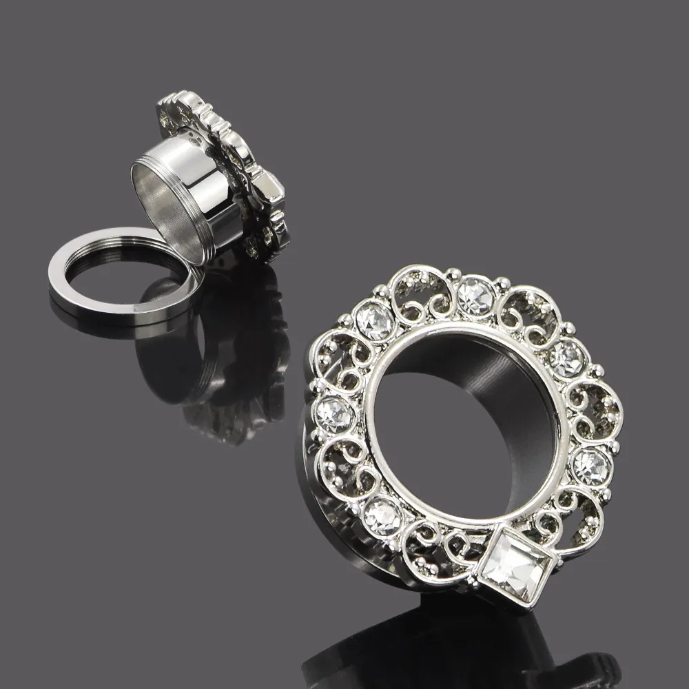 hot crystal stone ear expander stainless steel body jewelry piercing