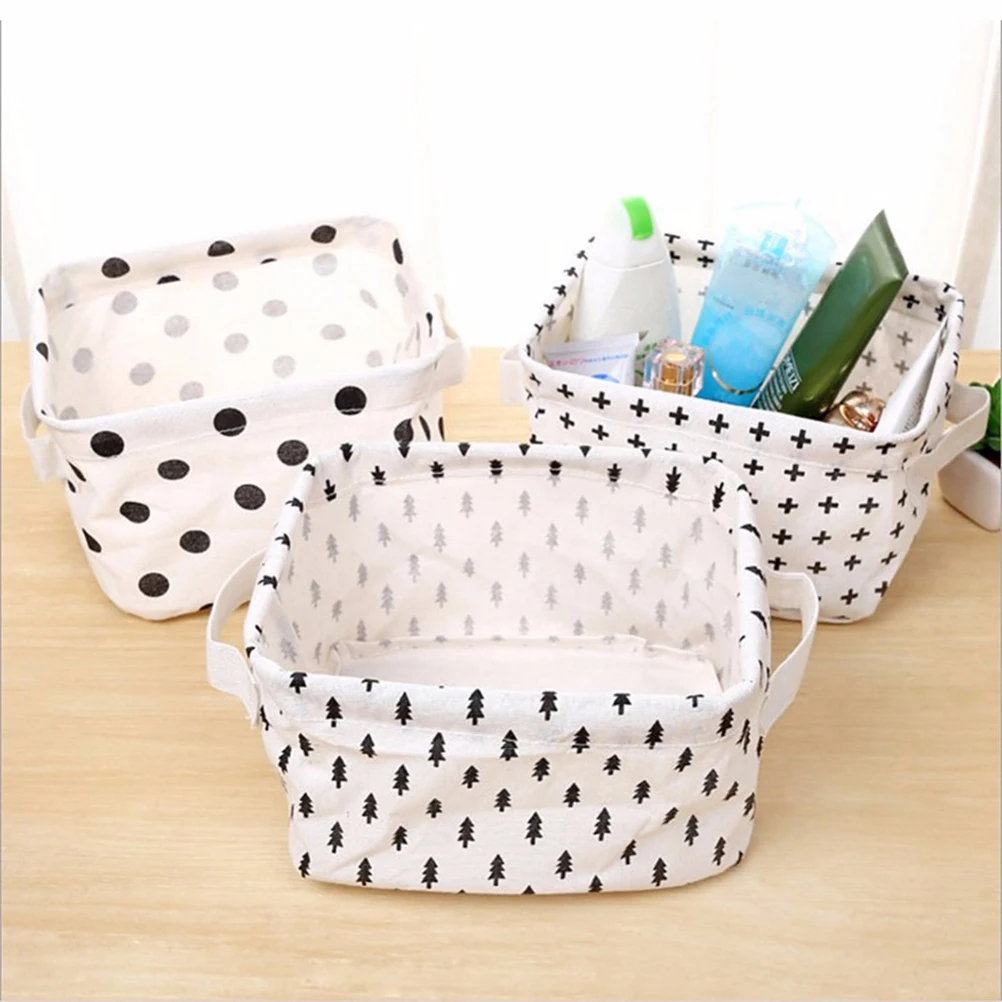 Simplicity White&Black Linen Desk Storage Basket Holder Jewelry Stationery Office Organizer Case Organizer For Cosmetics