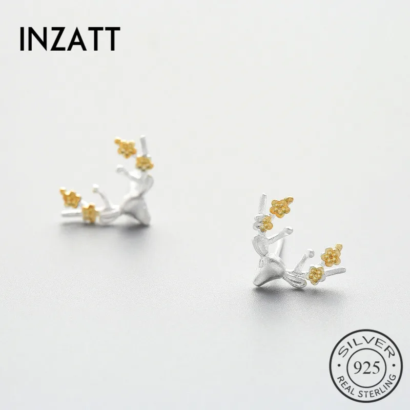 INZATT Мода Настоящее стерлингового серебра 925 маленький олень серьги Artsy животных для Для женщин вечерние свадебные аксессуары ювелирные подарок