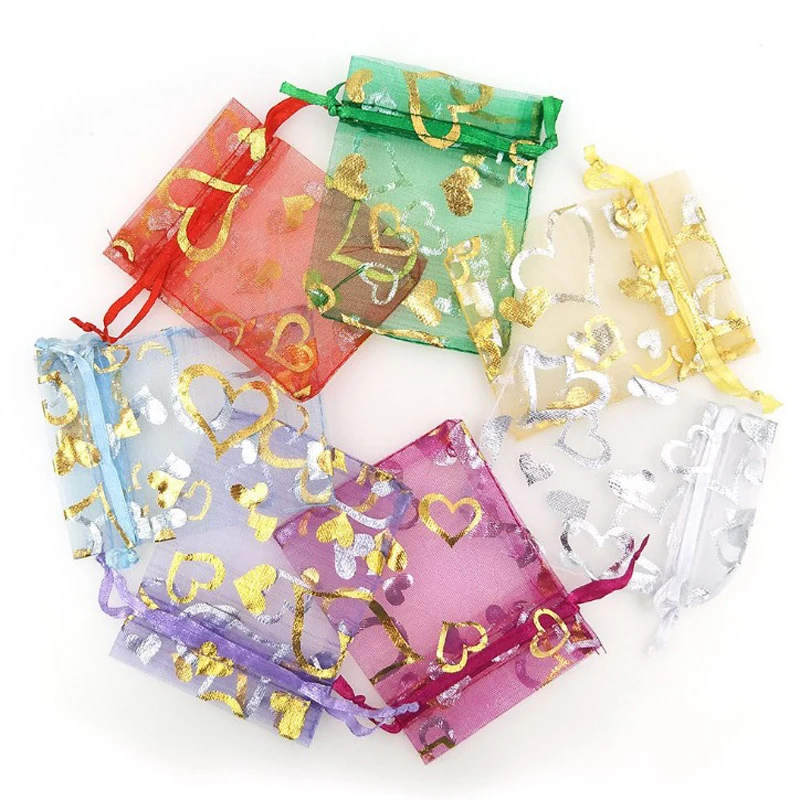 

20 Pcs/pack Creative Yarn Organza bags heart gold love pink Wedding Gift Jewelry pouch wedding party decoration supplies