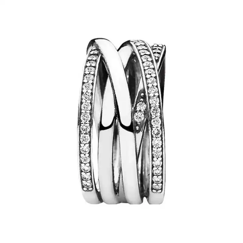 Ruifan, высокое качество, настоящее 925 пробы, серебряное кольцо, вечность, переплетенное кубическим цирконием, кольца для женщин, девушек, ювелирные изделия, вечерние, подарок YRI121