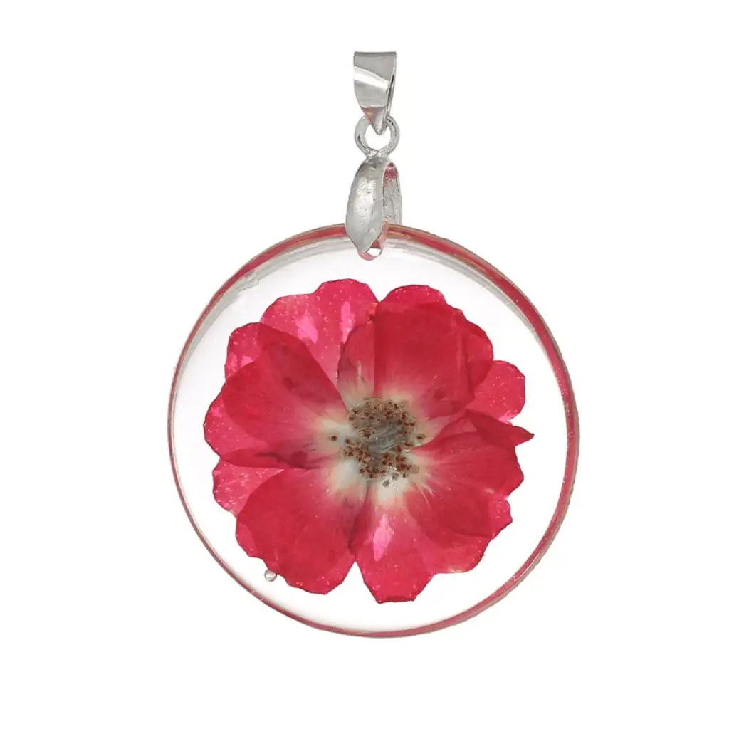 

DoreenBeads Resin Charm Pendants Round Transparent Red Real Flower 44mm(1 6/8") x 32mm(1 2/8"), 3 PCs