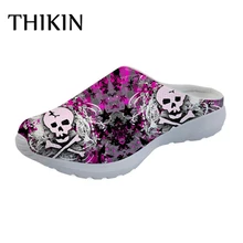 THIKIN/Летняя женская прогулочная обувь; женская обувь на плоской подошве с рисунком черепа; модная обувь; удобная женская обувь из сетчатого материала