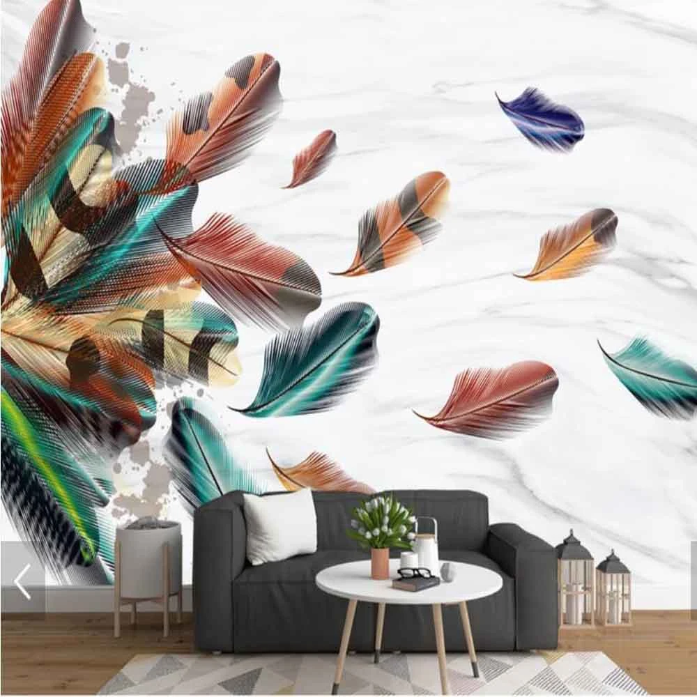 3d抽象的なカラフルな羽の孔雀の羽壁画ソファテレビの背景ウォールペーパーロールプリント写真壁紙カスタムサイズ Wallpapers Aliexpress