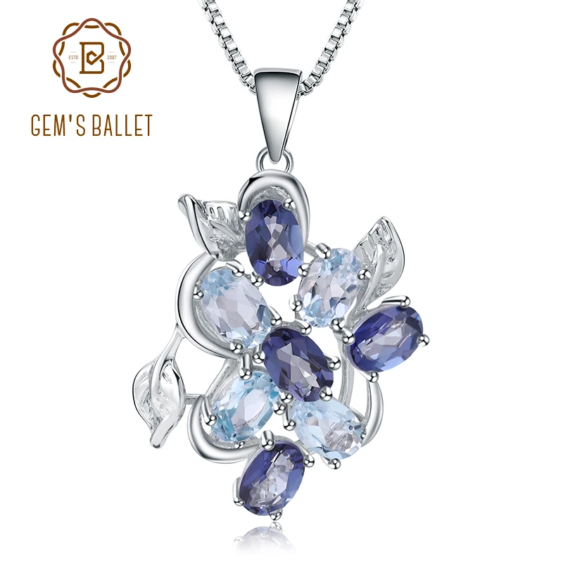 

GEM'S BALLET 2.4Ct Natural Sky Blue Topaz Mystic Quartz 925 Sterling Silver Gemstone Pendant Necklace for Women Fine Jewelry