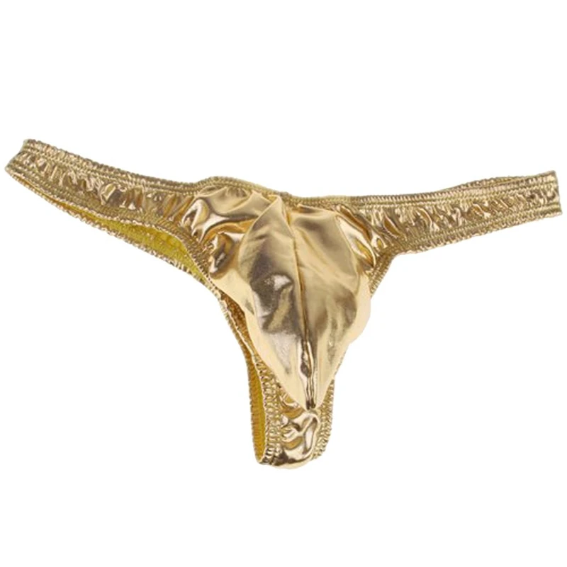 

Mens T Back Stretch Pouch Thong Brief G-string Underwear - Metallic Golden