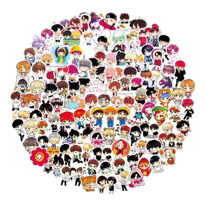 

Hot 100PCS pvc Cute BTS Expression Stickers Love Yourself Answer Cartoon Q Version PVC Stationery Sticker For Luggage Notebook