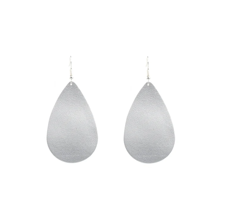 2018 New simple water drop Teardrop Genuine PU Leather Glitter Earrings for Women - Image 3