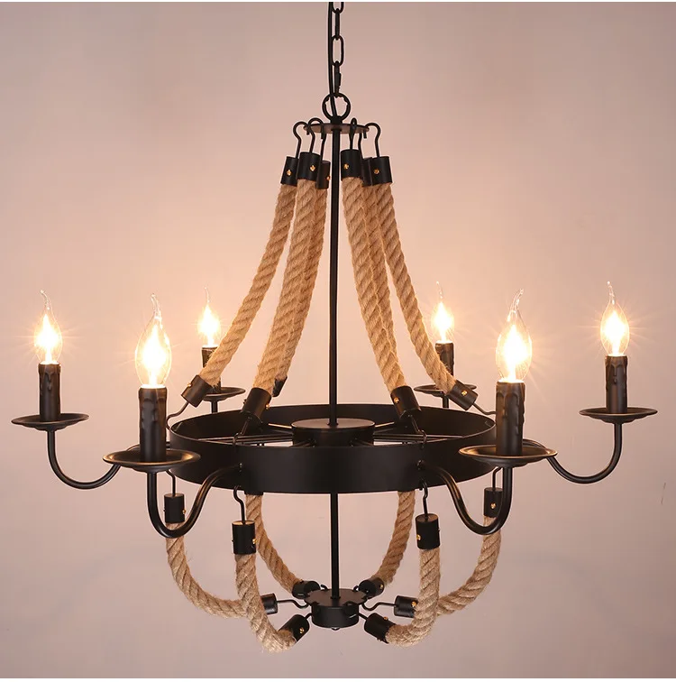 

Industrial hemp bar restaurant cafe wind chandelier lamp personality wax Chandelier