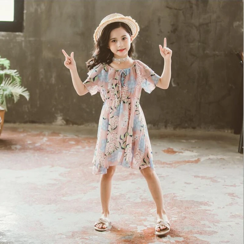 

Girls flower dress summer 2019 new children's chiffon dresses