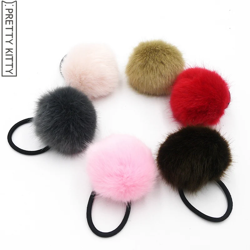 PRETTY KITTY 6pc/lot Artificial fur Kinds Elastic Hair Bands Rubber