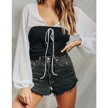 

2018 Women Clothing Chiffon Blouse Long Sleeve Female Shirts Ladies Blusas Tops Shirt Bandage Slim Top Set slim fit Tops