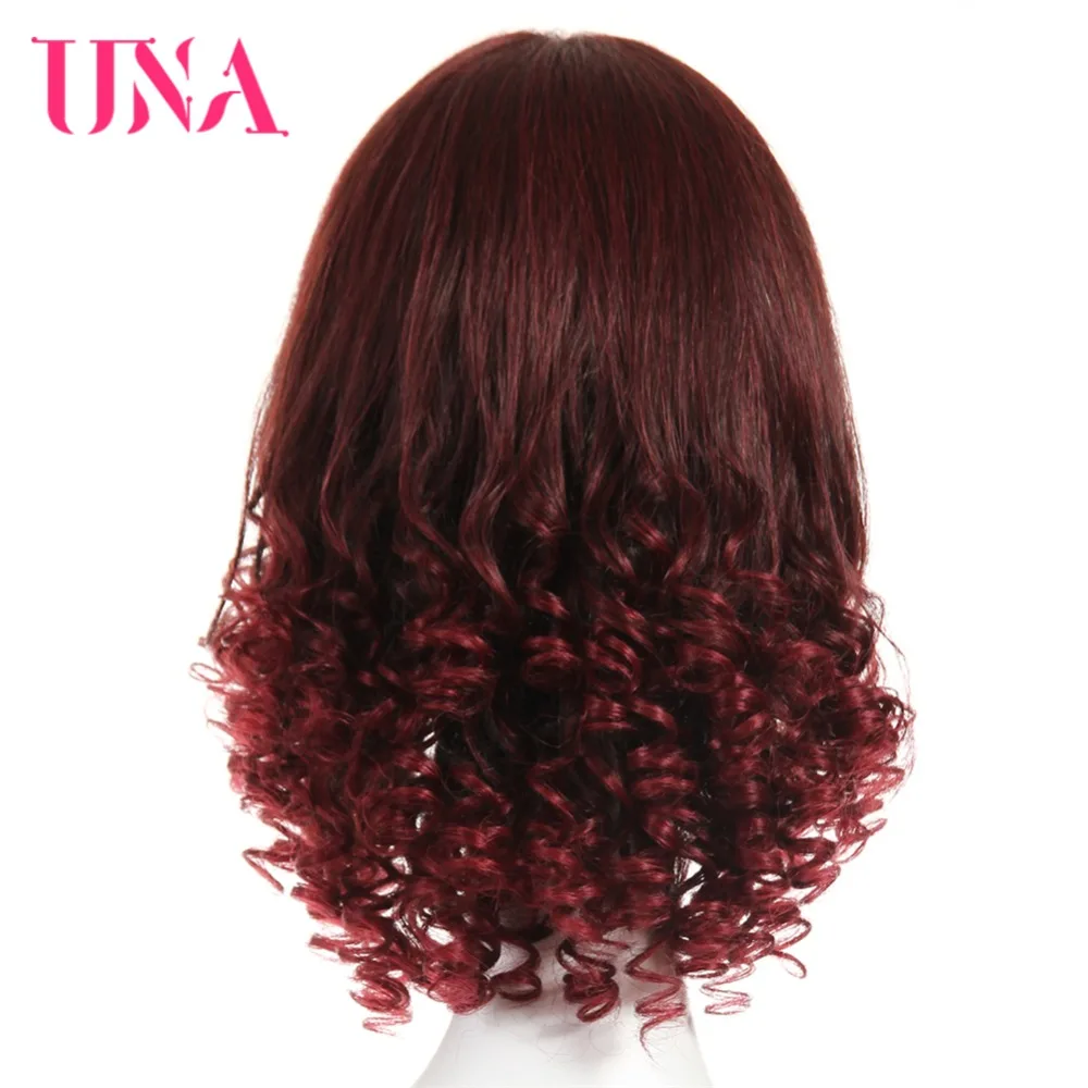 UNA Brazilian Funmi Curly Human Hair Wigs Non-Remy Hair 14" Wig Mono Web Top Color #1 #1B #2 #4 #27 #30 #33 #99J #BUG #350 #2/33