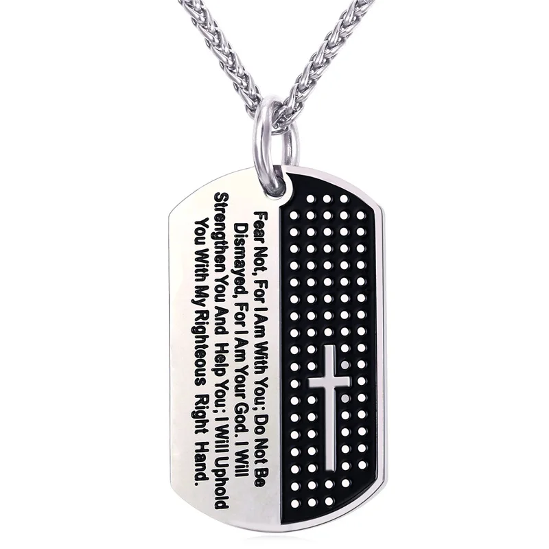 Collare серебро/золото Dog Tag крест ожерелье мужское с библейской военной 316L нержавеющей стали ювелирные изделия Хип-хоп крест ожерелье P103 - Окраска металла: stainless steel