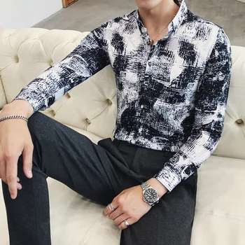 

Han edition cultivate morality men long sleeve shirt boutique fashion stylist shirt 815 - P55 male flower shirt