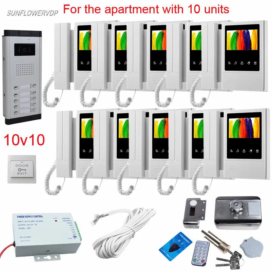10 Buttons Home Telephone Intercom Door Video Call 10 Pcs 4.3\ Color Handle & Hands-free Wired Video Door Entry+Rfid Card Lock 10 Buttons Home Telephone Intercom Door Video Call 10 Pcs 4.3\ Color Handle & Hands-free Wired Video Door Entry+Rfid Card Lock