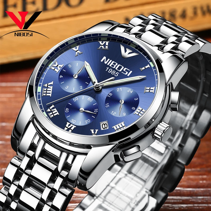 Relojes Hombre 2018 NIBOSI синие часы Лидирующий бренд роскошные стальные водонепроницаемые