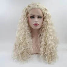 Bombshell блондинка белый Свободные Вьющиеся парики синтетические афроамериканца 3 дюймов со шнуровкой спереди парик с естественным детские волосы парики