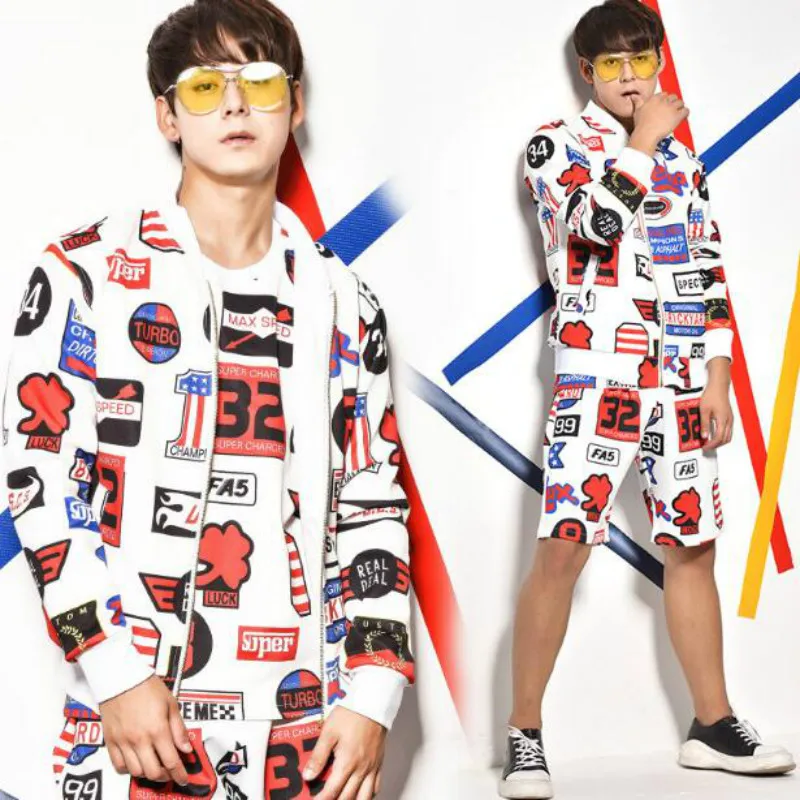 

Bar nightclub hip hop street dance drums costumes performance clothing space cotton baseball uniform suit (coat + vest + pants)