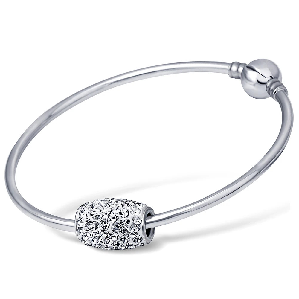 

Hot Sale Silver European Crystal Charm Bead Bangle & Bracelet Fashion Jewelry For Women Stainless Steel Luxury Bangles Design