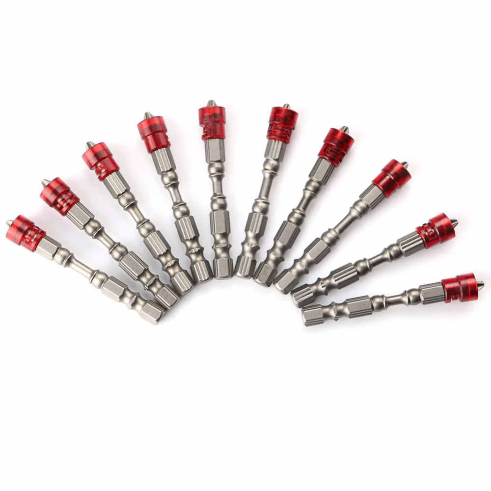 10pcs 1/4 Inch Hex Shank 65mm Cross Magnetic Drywall Screwdriver Bit Set Plaster board Drywall PH2 Phillips Screws Drive Tool