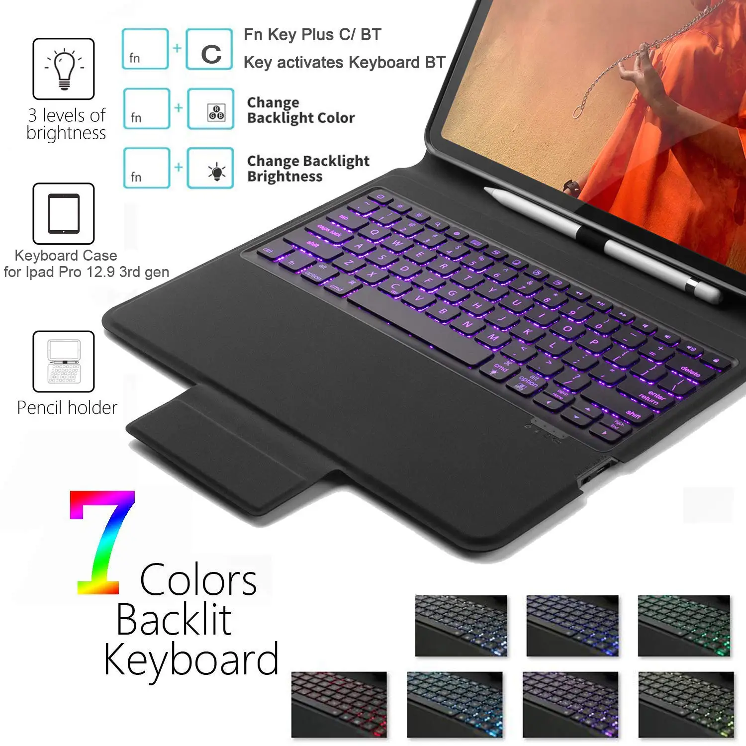 Чехол для клавиатуры с подсветкой Ipad Pro 12 9 2018 подставкой карандашом умный чехол