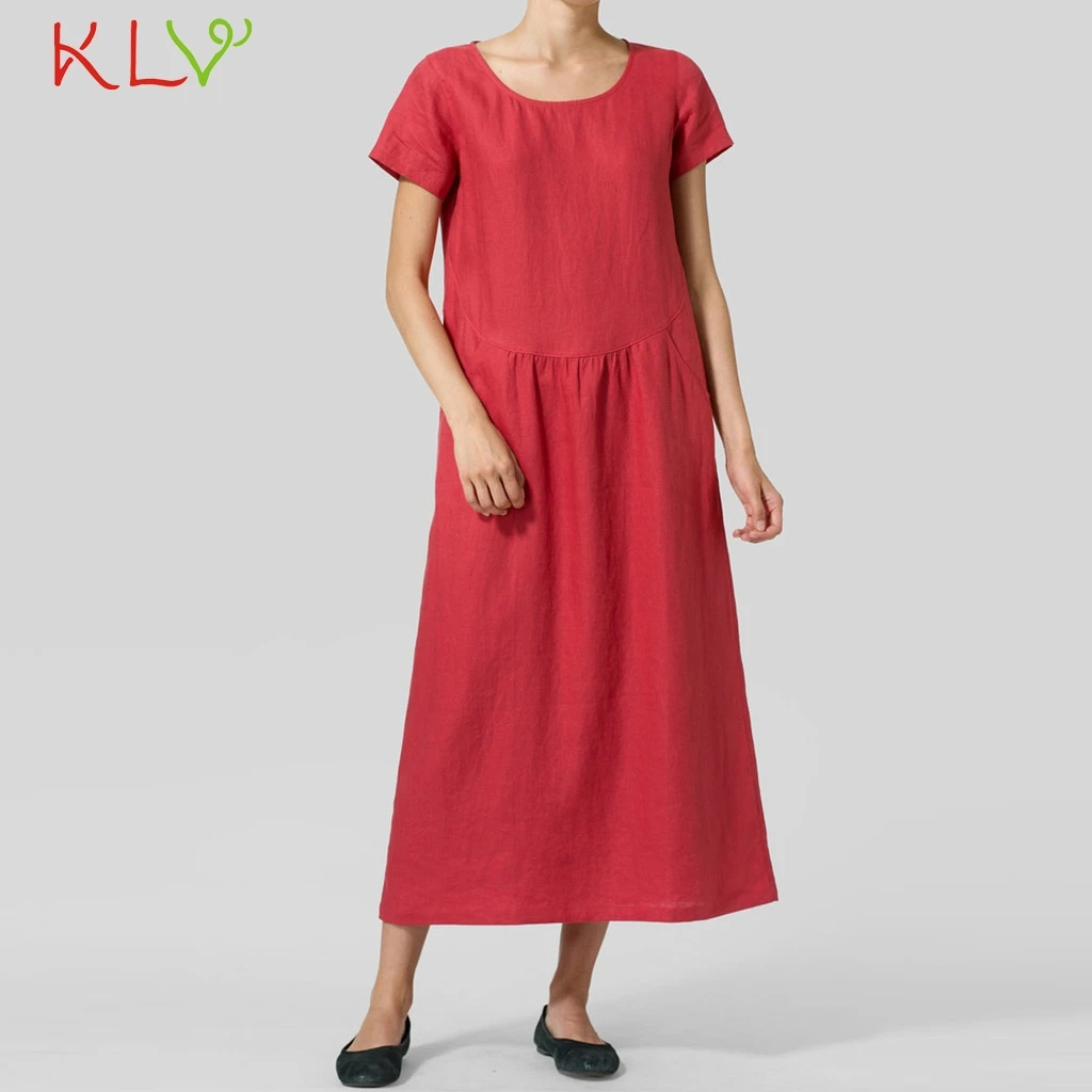 

Dress Women Casual Calf Linen with Pockets Vintage Dress Beach Party Night Dress 2019 Summer Dresses Vestidos Robe Femme 19Apr11