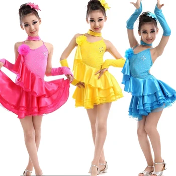 

Sequined Girls Ballroom Latin Dance Dress Kids Tassels Latin Dancing Dress for Stage Performance Samba Stage wear Dance Costumes
