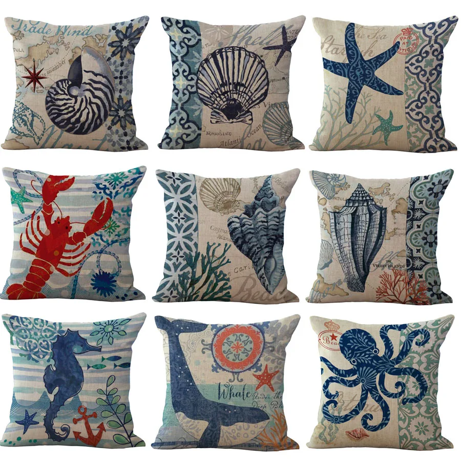 الحيوانات خمر البحر نمط مزيج القطن غطاء وسادة المنزل كنبة مكتب مربع كيس وسادة الزخرفية غطاء الوسادة s سادات