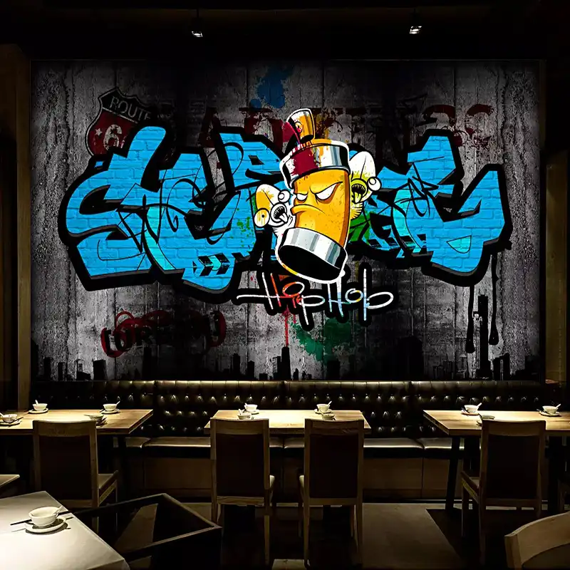 3D Graffiti Hip Hop Brick Wall Mural Wallpaper Bar Restaurant Cafe Backdrop