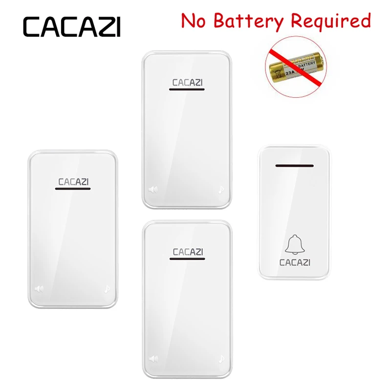 

CACAZI Self-powered Home Wireless Doorbell Waterproof No Battery 200M Remote LED Light Calling Bell EU Plug 6 Volume 48 Chime