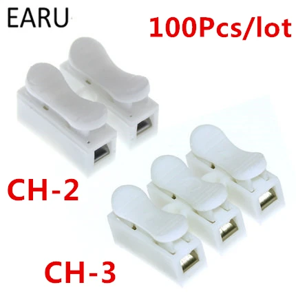

100pcs/lot 2P 3P CH-2 CH-3 G7 Spring Wire Quick Connector Splice No Welding Screws Cable Clamp Terminal 2 3 Way Fit Led Strip