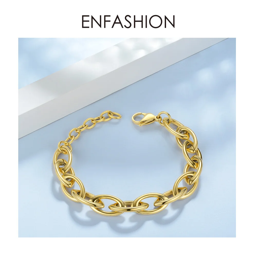 ENFASHION панк звеньевая цепь браслеты для женщин золотой цвет нержавеющая сталь толстая цепь браслет модное ювелирное изделие BM192012