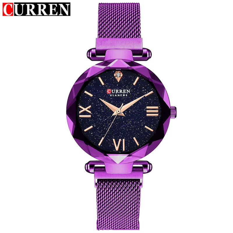 Новинка CURREN, женские часы из розового золота, модные кварцевые часы для девушек, Топ бренд, роскошные женские наручные часы, женские часы, Relogio Feminin - Цвет: Purple