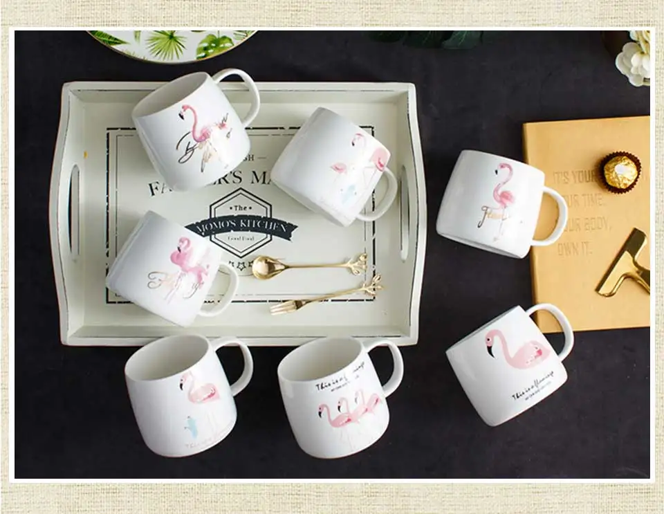 Ceramic Coffee Mug Pink FlamingoCactus Travel Coffee  Cups And Mugs For MilkTeaDrinkWater Creative Porcelain Gifts           (8)