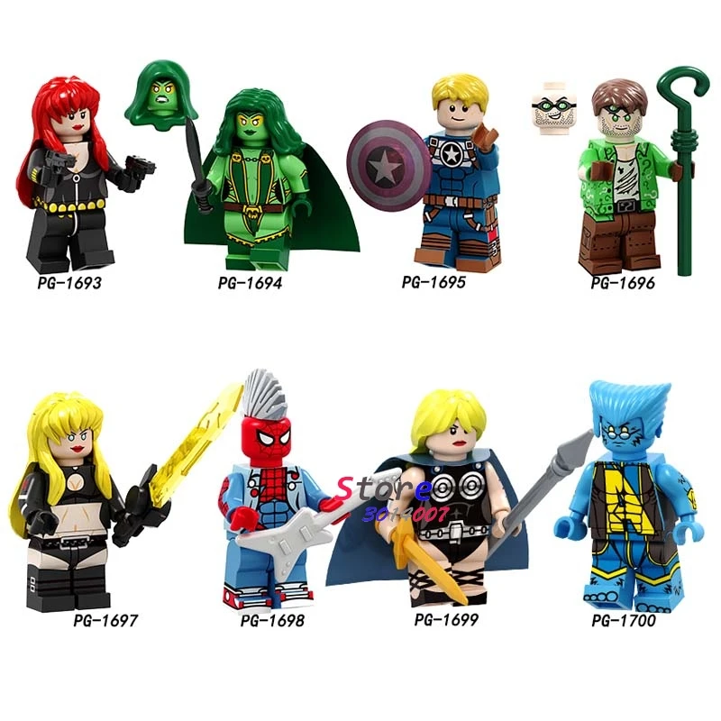 

Single Black Widow Captain America Gamora Riddler Magik Valkyrie Beast Spider-Man building blocks toys for children