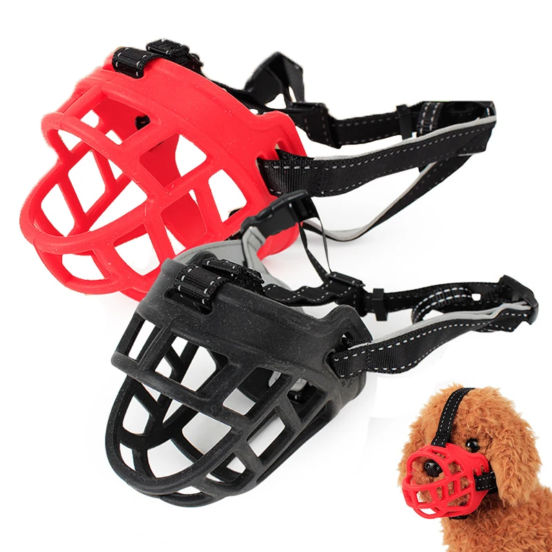 

4 Sizes Silicone Dog Muzzle Adjustable Basket Soft Straps Rubber Pet Anti-bite Muzzle For Medium Large Dogs P Red/Black