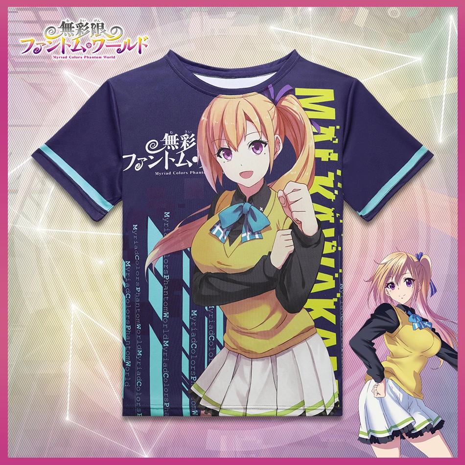 Anime Myriad Colors 팬텀 월드 티셔츠 카와카미 마이 시그 투나 폴리 에스테르 T 셔츠 여름 액티브 오타쿠 남성용 여성 탑