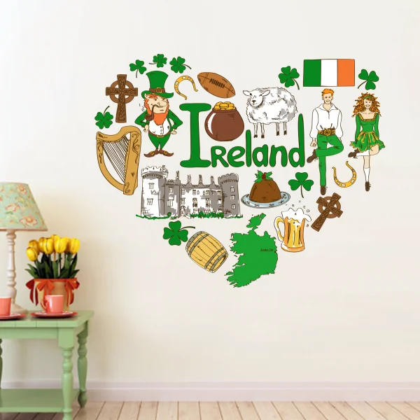 Us 50 Irlanda Illustrazione Di Viaggio La Parola Punto Di Riferimento Adesivo Da Parete Wedding Decor Vinile Impermeabile Wall Sticker Carta Da