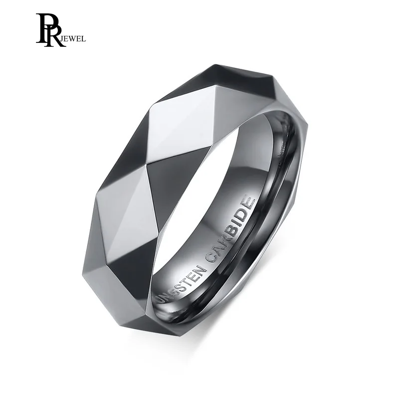 

Tungsten Carbide Silver Color Multi-Faceted Prism Rhombus Cut Spinner 6mm Wedding Ring for Men