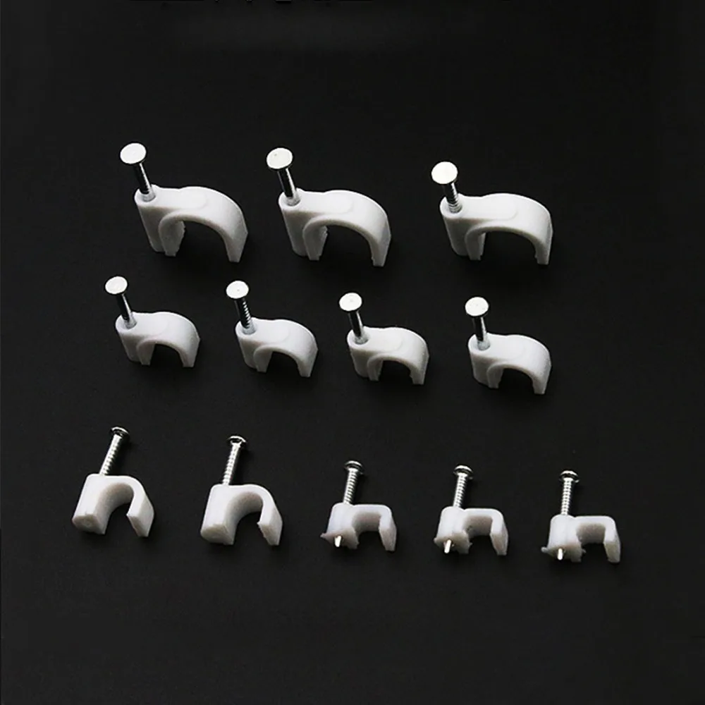 100pcs 6mm Nail Wire Cable Clips Round U Type White for Network Line Cables