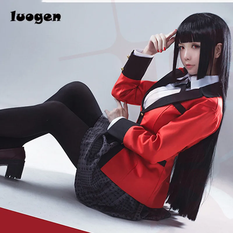 Goedkoop Anime Kakegurui Yumeko Jabami Cosplay Kostuums Japanse School Meisjes Uniform Volledige Set jas + shirt + rok + kousen + tie