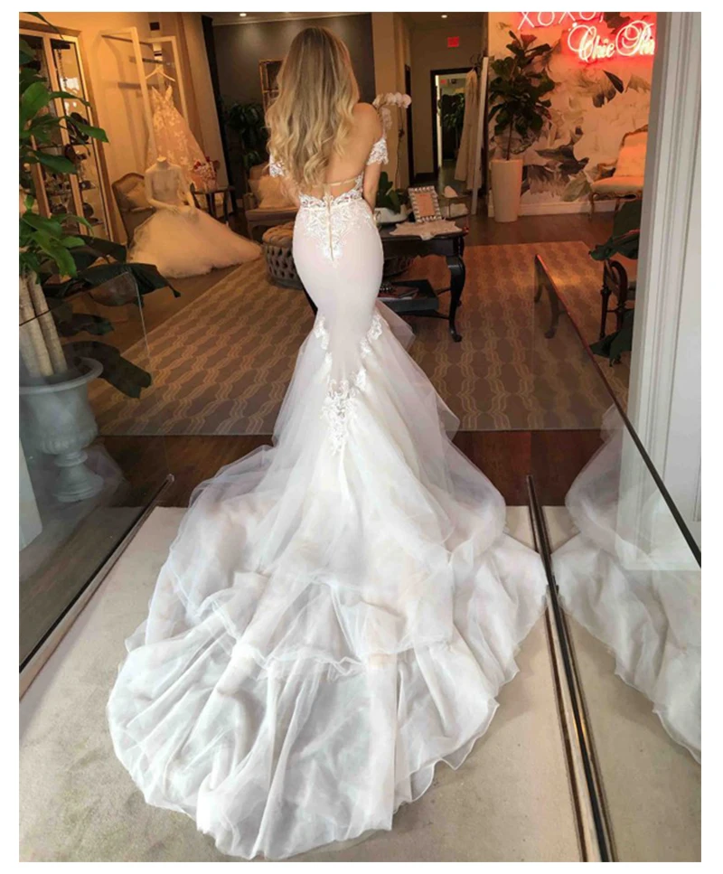 Сексуальное свадебное платье русалки, пляжное платье невесты с открытыми плечами, скромное свадебное платье, горячая распродажа, открытая спина, v-образный вырез