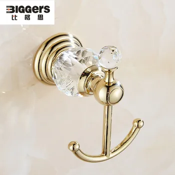

Drop shipping,B9807 Europe Luxury crystal gold plated clothes hook coat hook bathroom wall double robe hooks hanger