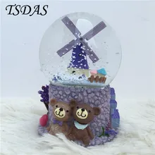 Cartoon Bear & Windmill Crystal Ball Music Box Fashion Christmas Gifts For Children 1pc Clockwork Music Boxes Rotatable