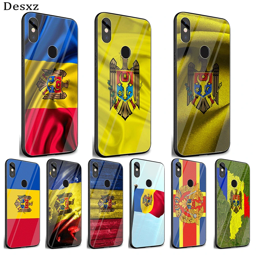 #*Cheap Desxz Glass Mobile Phone Case For Xiaomi Note 5 6 7 Pro F1 A1 A2 4X 5X 6X 9 Cover Moldova Flag Bag Shell