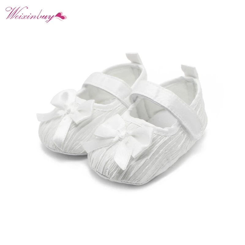 

Pink White Bowknot Baby Girl Lace Shoes Toddler Prewalker Anti-Slip Infant Shallow Prewalker