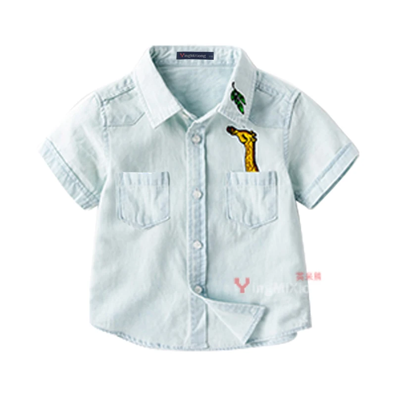 

New 2017 boys denim shirts Summer children's clothing kids short sleeve jeans shirts with collar lovely baby cotton tops 2-8Y